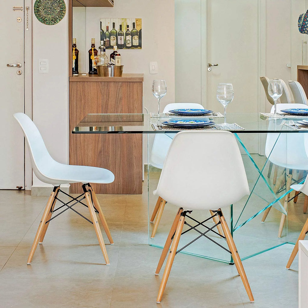 White Mid Century Modern Plastic Side Chairs Set of 4 O5299