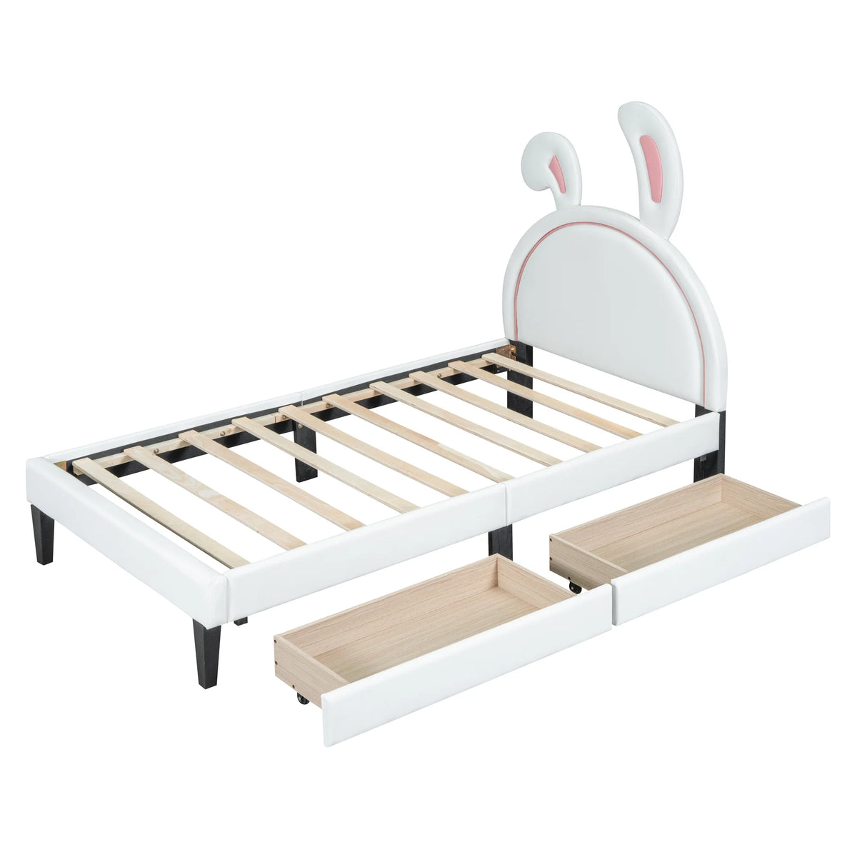 White Twin Size Upholstered Leather Platform Bed with 2 Drawers L15632