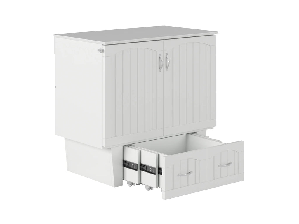 White Twin Solid Wood Murphy Bed Chest with Mattress F28062
