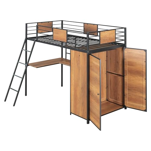 Black Twin Loft Bed with Desk and Storage U482