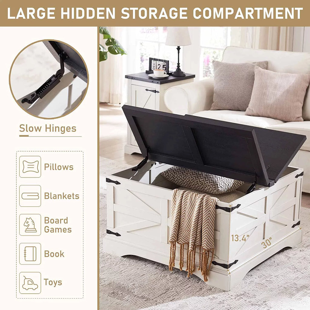 White Wood Lift-Top Coffee Table with Storage X276536