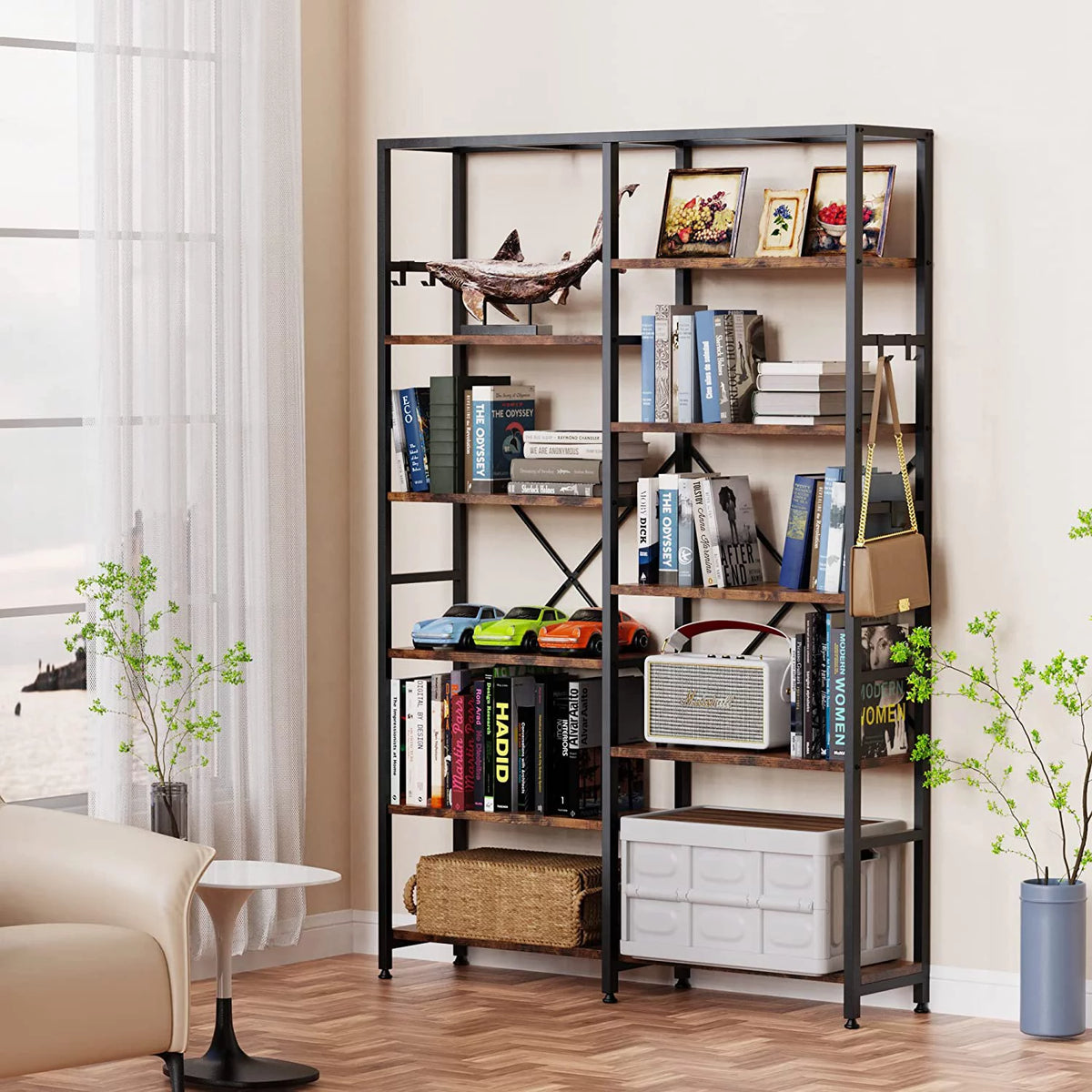 5 Tier Bookcase with 6 Hooks R6923