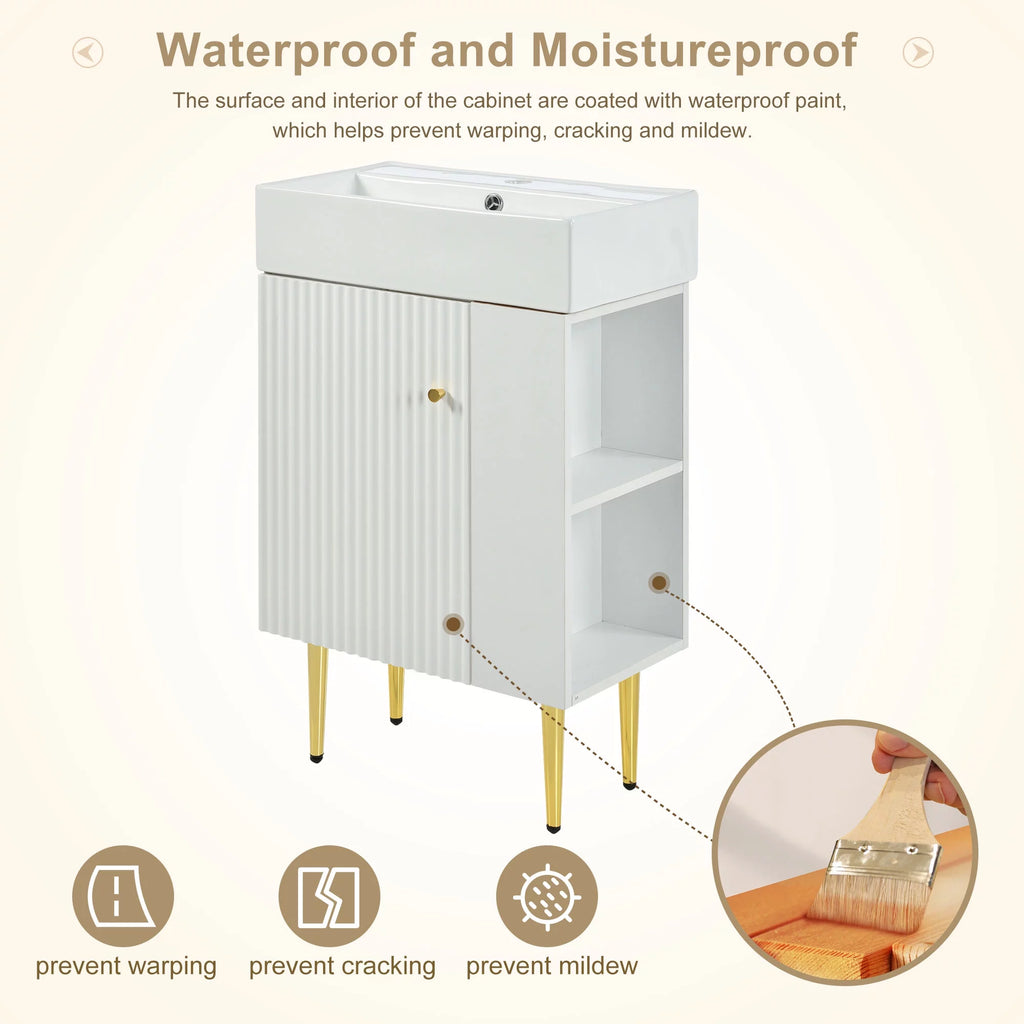 21.6" Wood Bathroom Vanity with Ceramic Sink W243695