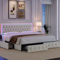 King LED Bed Frame with 4 Storage Drawers, Adjustable Velvet Upholstered Headboard G3481