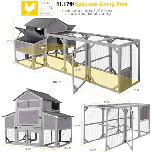 Extra Large Wooden Chicken Coop with 6 Nesting Boxes E599262