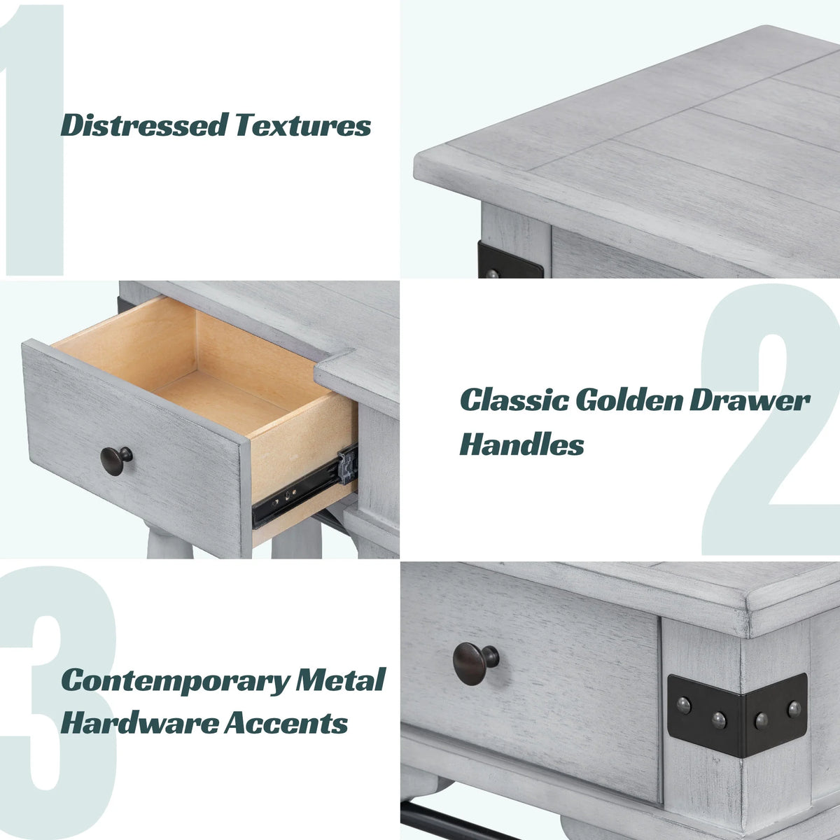 Gray Wood Console Table with 3 Drawers S46108