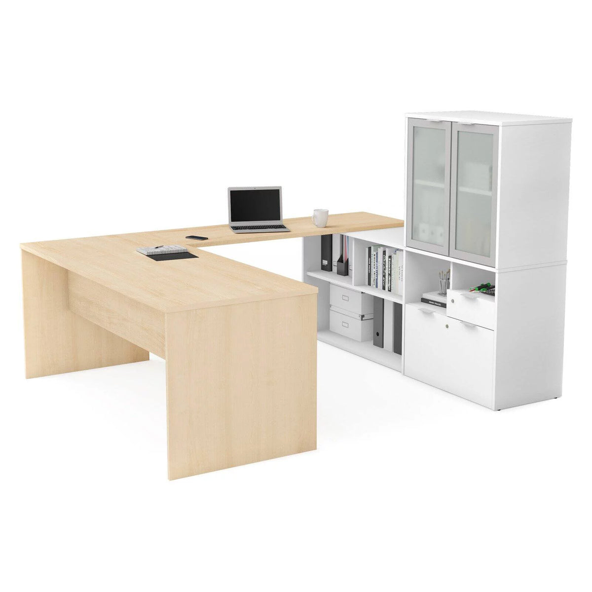 U Shape Computer Desk with Hutch X240