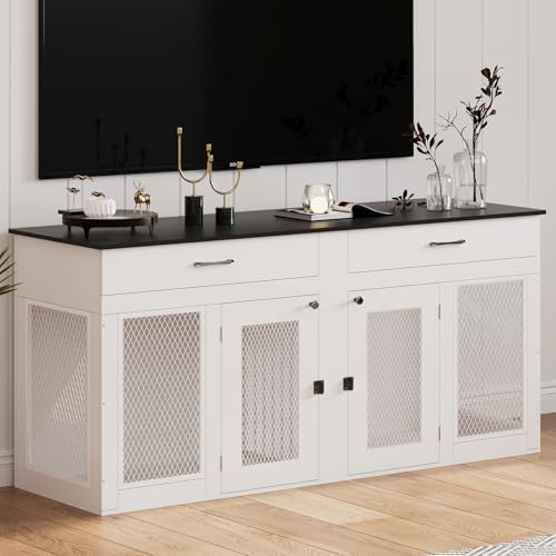 71 Inch Wooden Dog Crate Furniture with Divider D7098