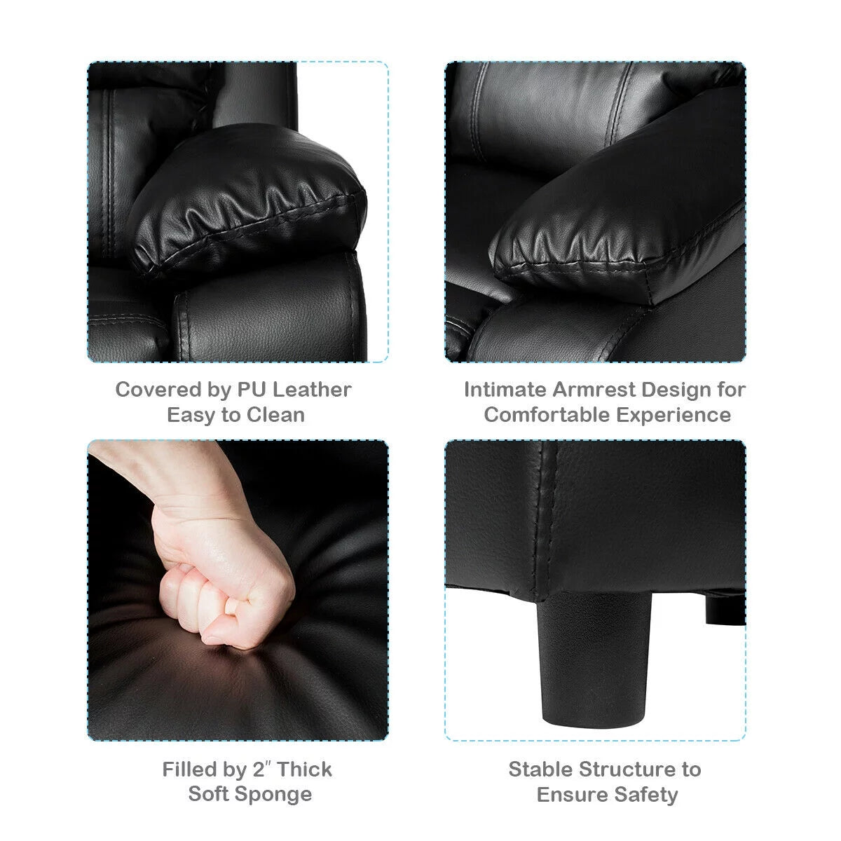 Padded Kids Sofa Armchair with Storage Arm Black F25380