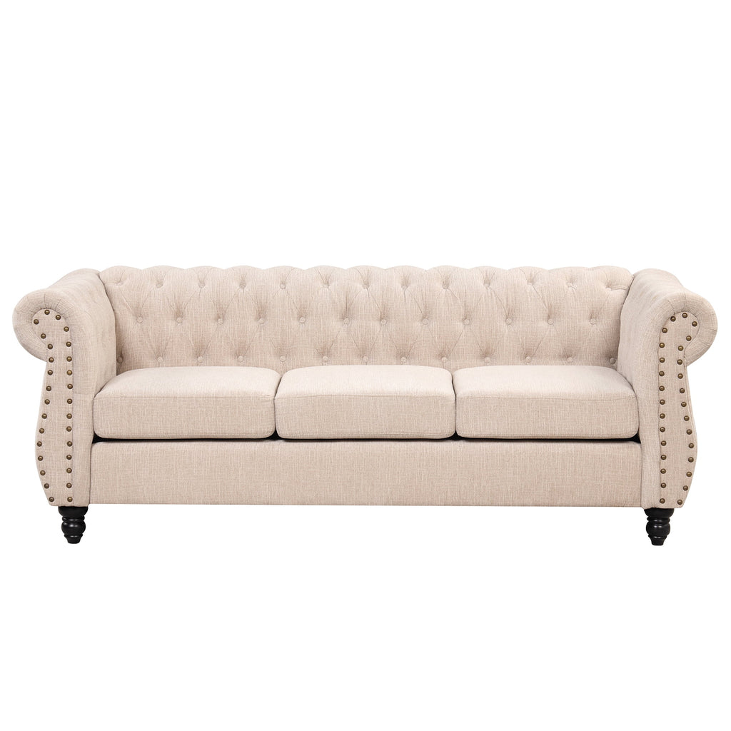 3 Seater Button Tufted Upholstered Sofa with Rolled Arms R51445