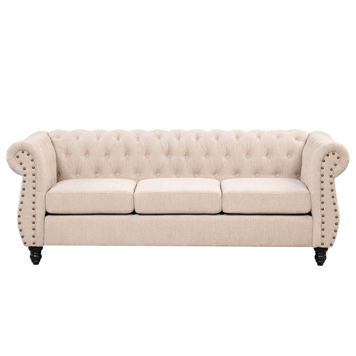 3 Seater Button Tufted Upholstered Sofa with Rolled Arms R51445