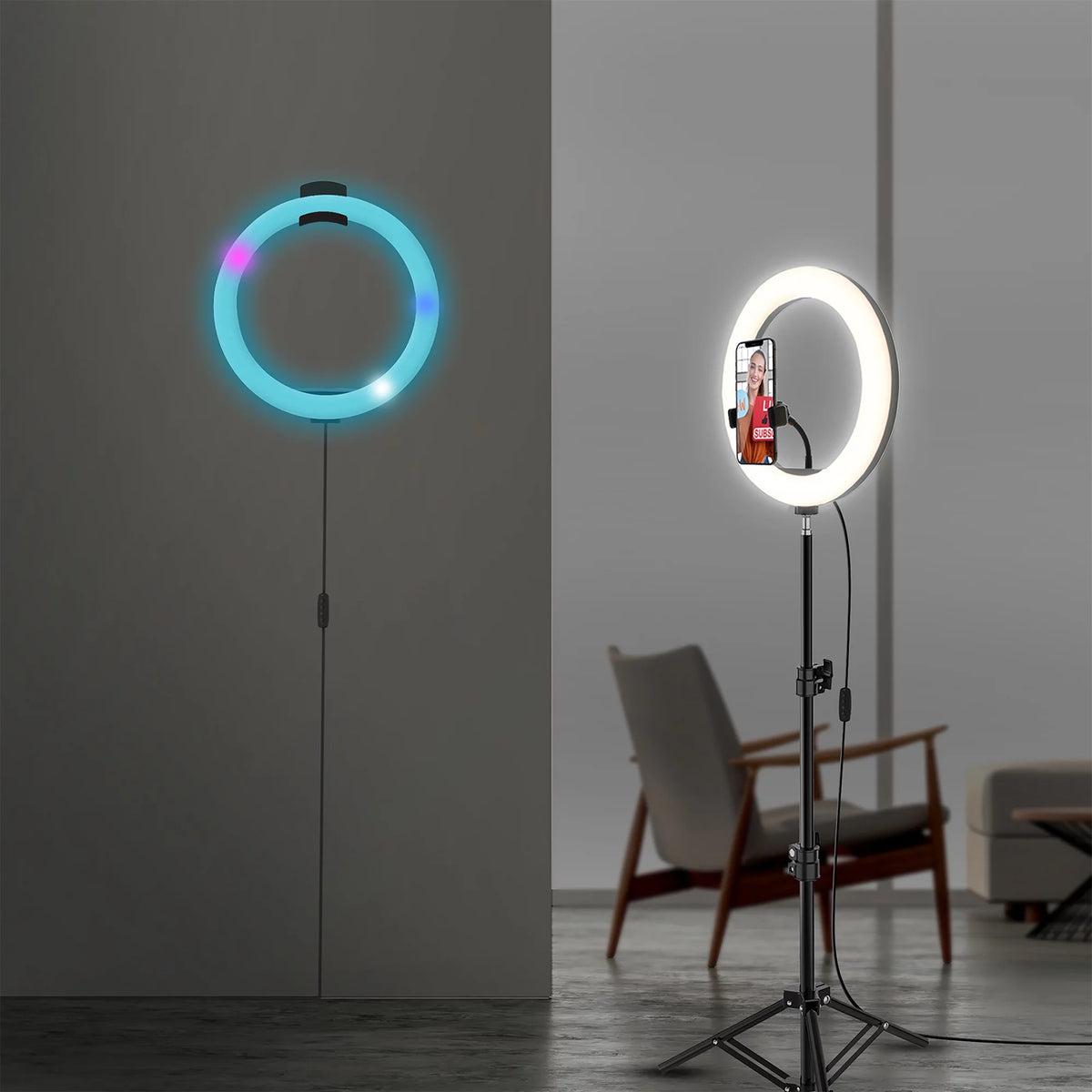 LED Ring Lamp and Vlogging Light Kit with Tripod Stand G482133