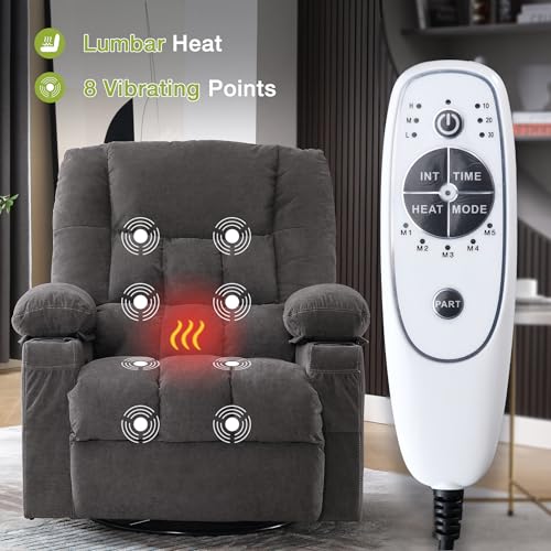 Oversized Swivel Rocker Recliner Chair with Vibration Massage and Lumbar Heat G12476