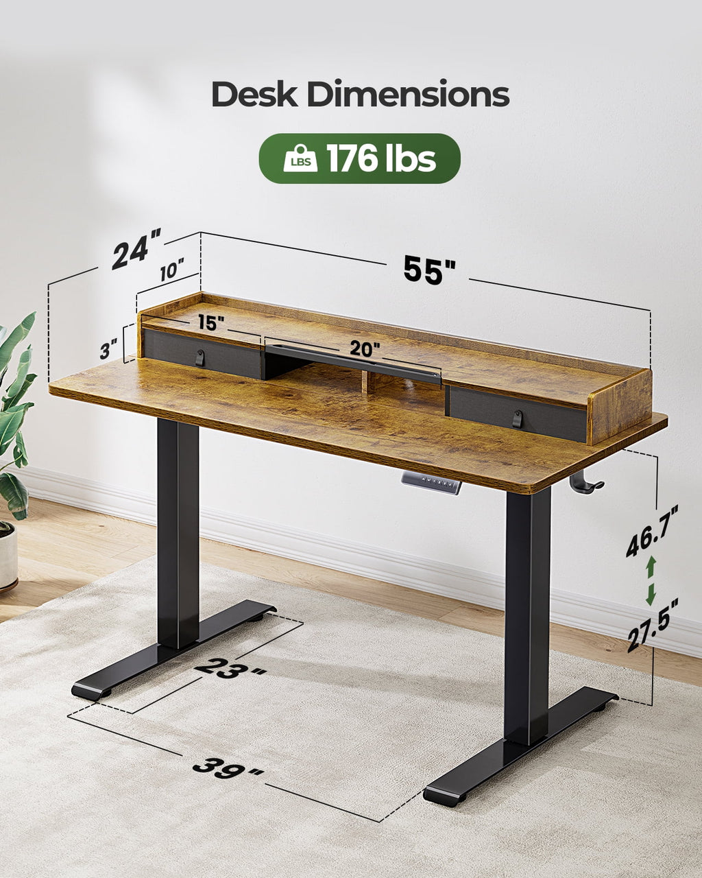 Adjustable Height Electric Standing Desk 55 x 24 Inches F995
