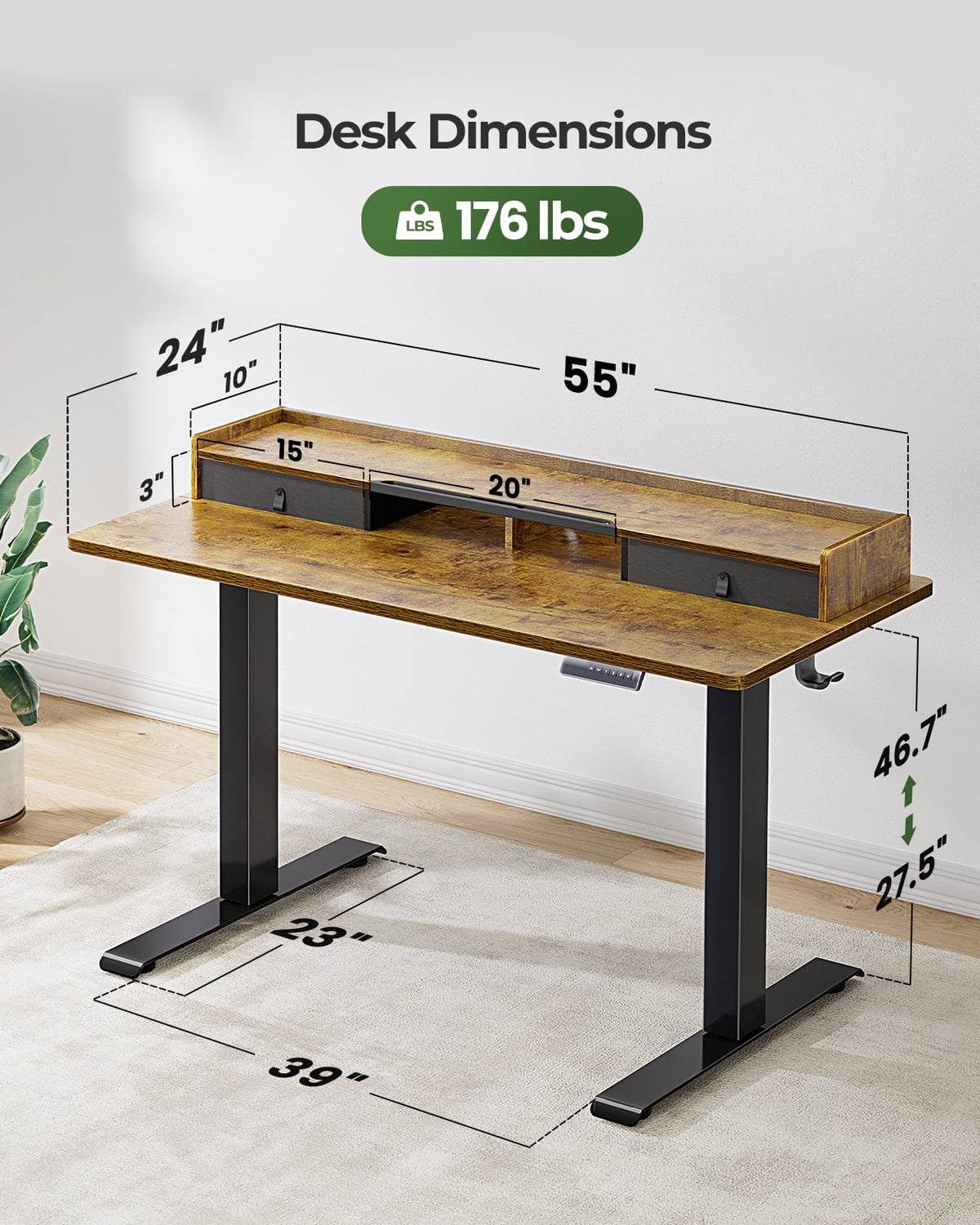 Adjustable Height Electric Standing Desk 55 x 24 Inches F995