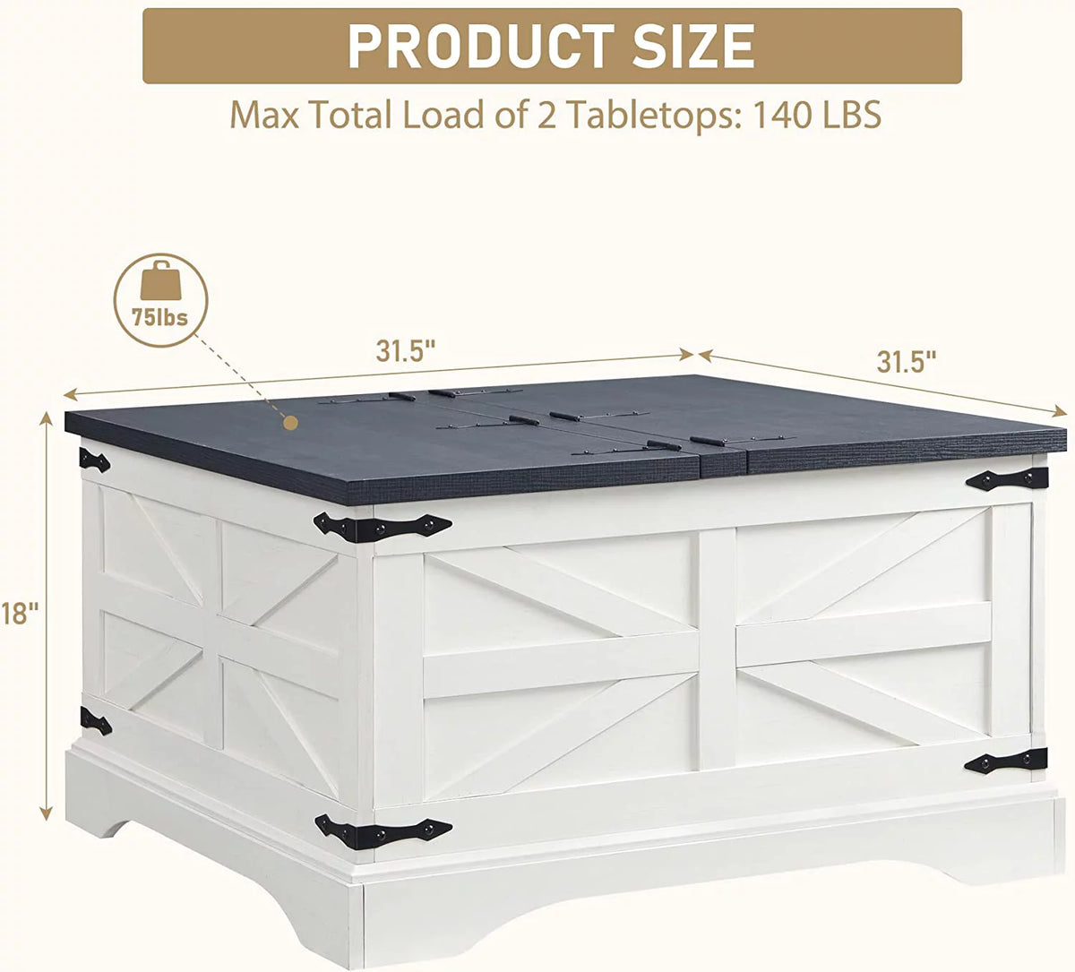 White Wood Lift-Top Coffee Table with Storage X276536