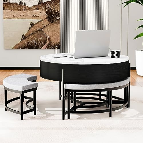Lift-Top Coffee Table with Hidden Storage and Ottoman A773