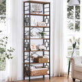 84 Inch 7 Tier Brown Bookshelf with Metal Frame and Open Shelves D55805