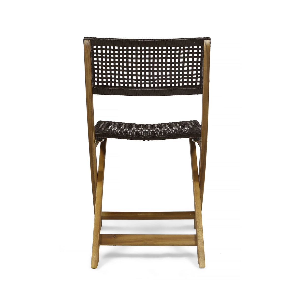 Acacia Wood Foldable Bistro Chairs with Wicker Seating Set of 2 P400