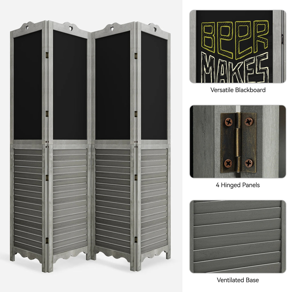 4 Panel Folding Room Divider with Chalkboard W831751