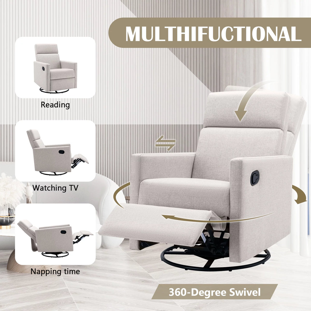 Tan Upholstered Swivel Recliner Chair A562034