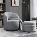 Grey Teddy Fabric Upholstered Swivel Barrel Chair with Storage Ottoman J497