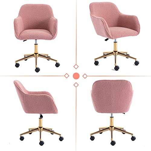 Pink Faux Fur Upholstered Swivel Desk Chair J734232