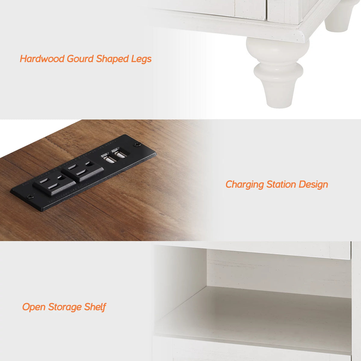 White and Oak 2 Drawer Nightstand with Charging Station W24626