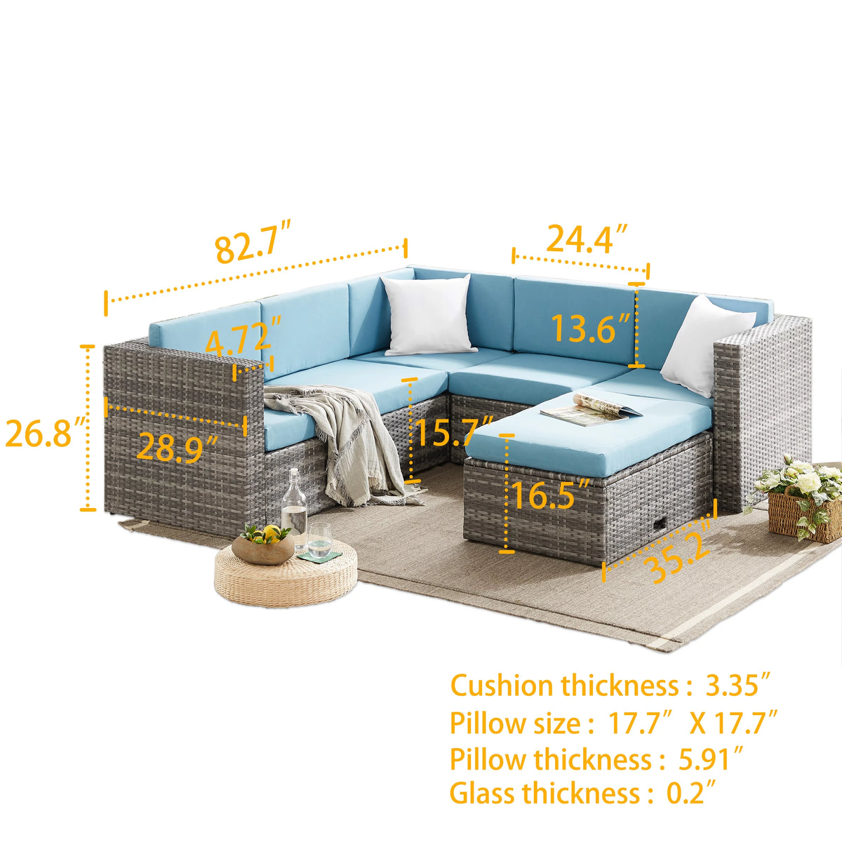 5 Pieces Rattan Wicker Outdoor Furniture Set with Glass Table B330