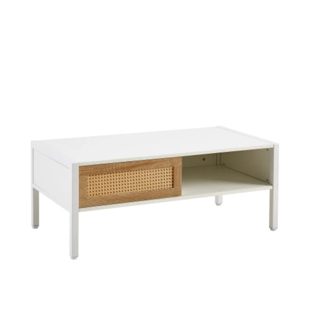 40.16" White Rattan Coffee Table with Storage J77938