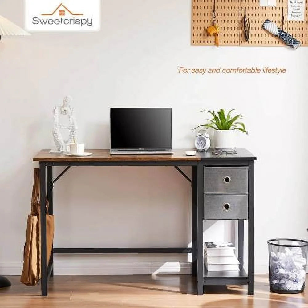 Black 47IN Writing Desk with 2-Tier Drawers O53911