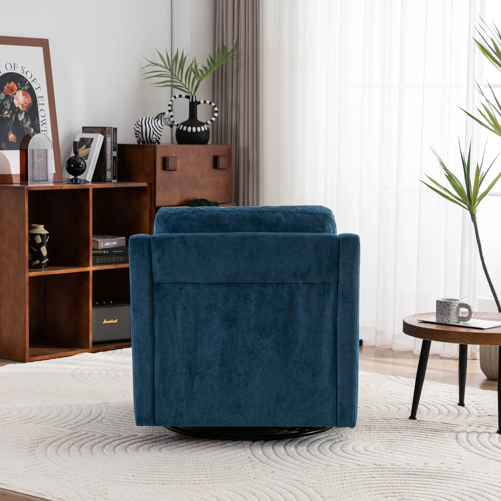 Large Navy Blue Linen Fabric Swivel Armchair J768