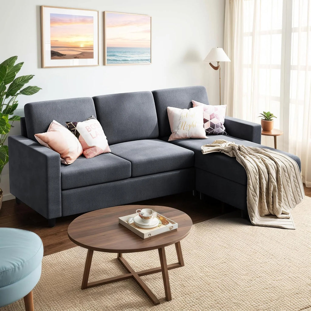 Dark Grey L-Shaped Convertible Sectional Sofa A2500