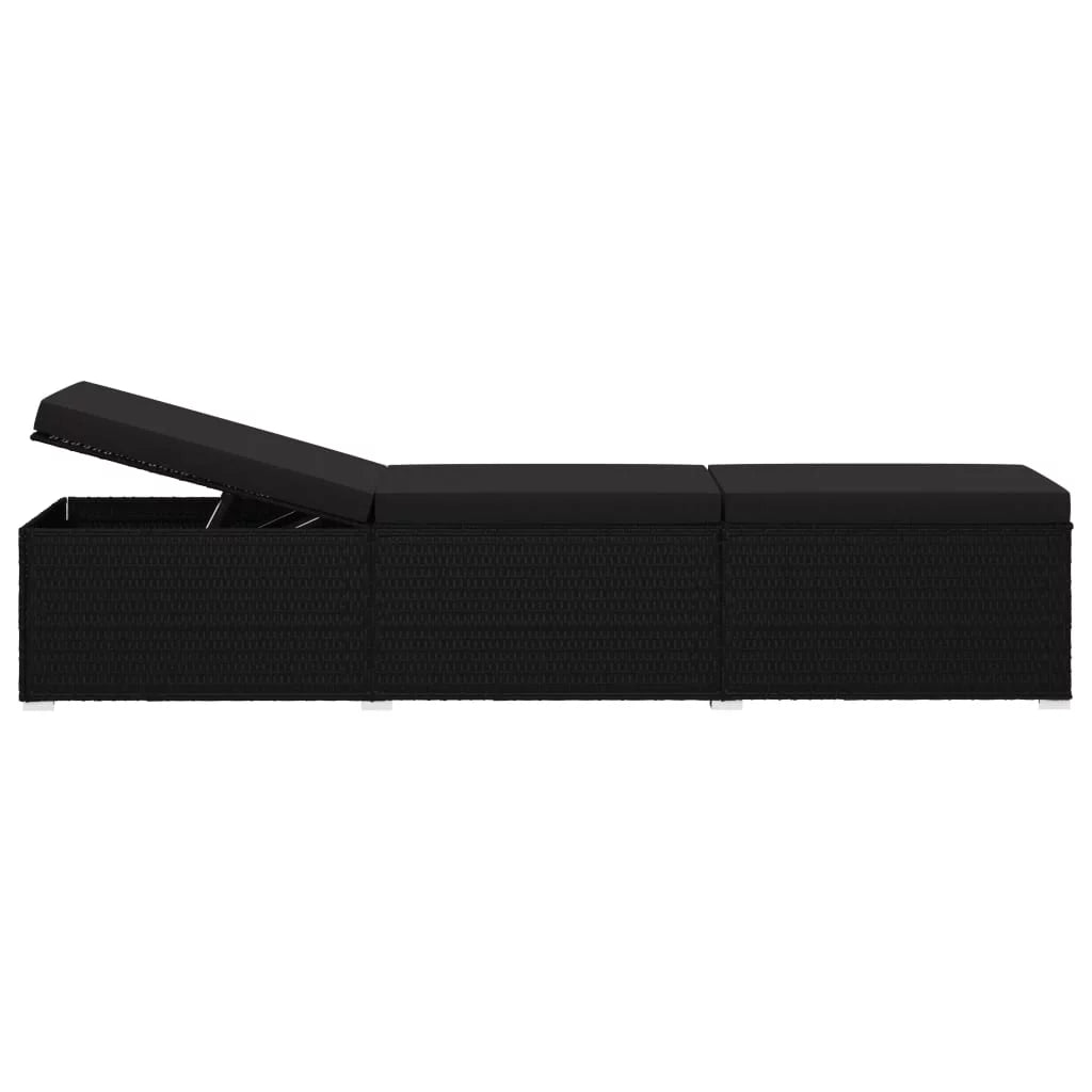 Black Poly Rattan Sun Lounger with Cushion V83577