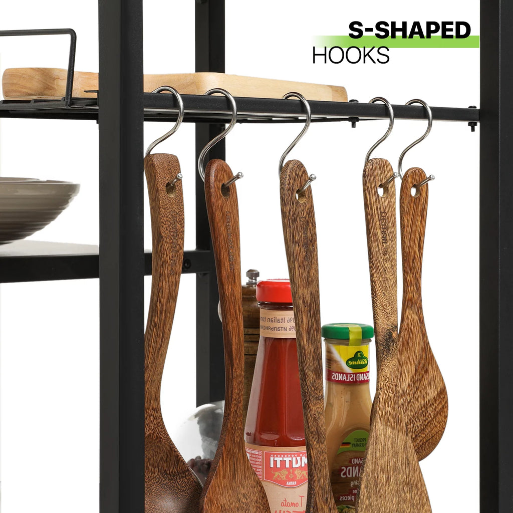 Steel 5 Shelves Kitchen Bakers Rack with Hooks M139469