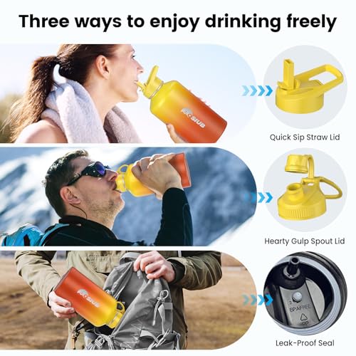 64 oz Insulated Stainless Steel Water Bottle with Flip Straw L4287