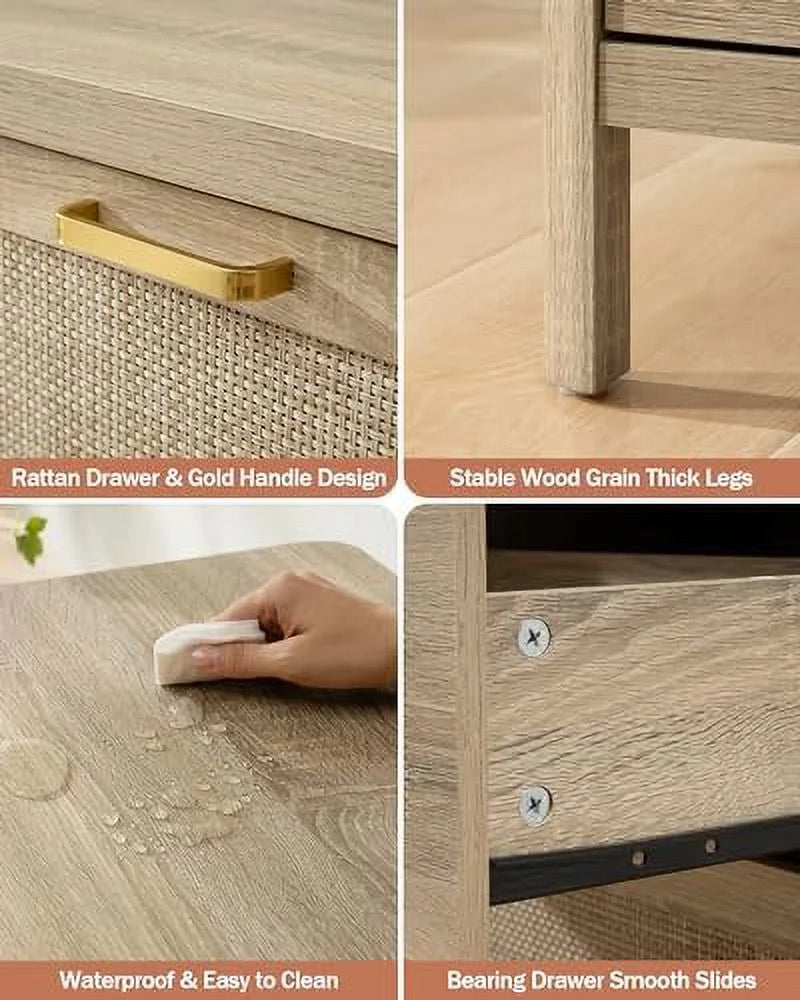 Rattan 3 Drawer Natural Wood Dresser S435