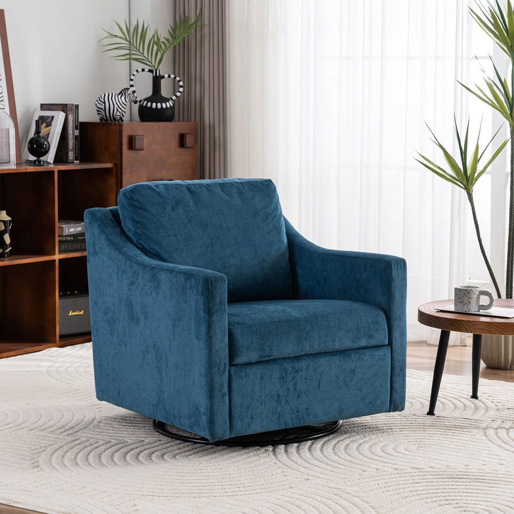 Large Navy Blue Linen Fabric Swivel Armchair J768