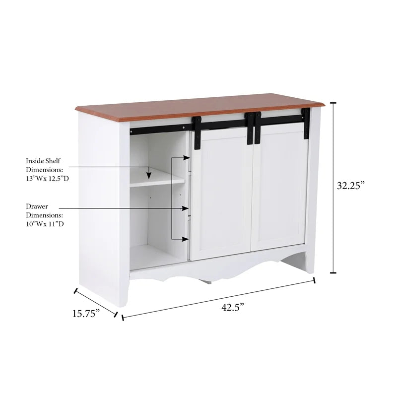 Countryside Barn Door Buffet with Two Sliding Barn Doors & Three Drawers E59091