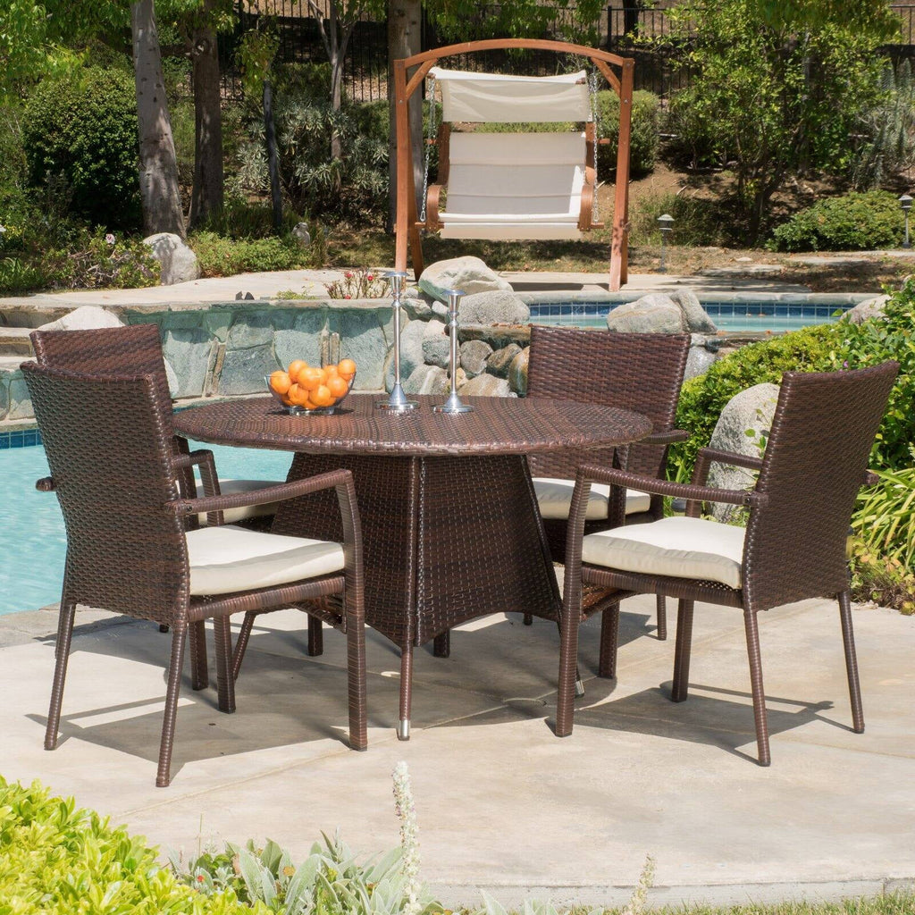 5-piece Wicker Dining Set with Cushions M899