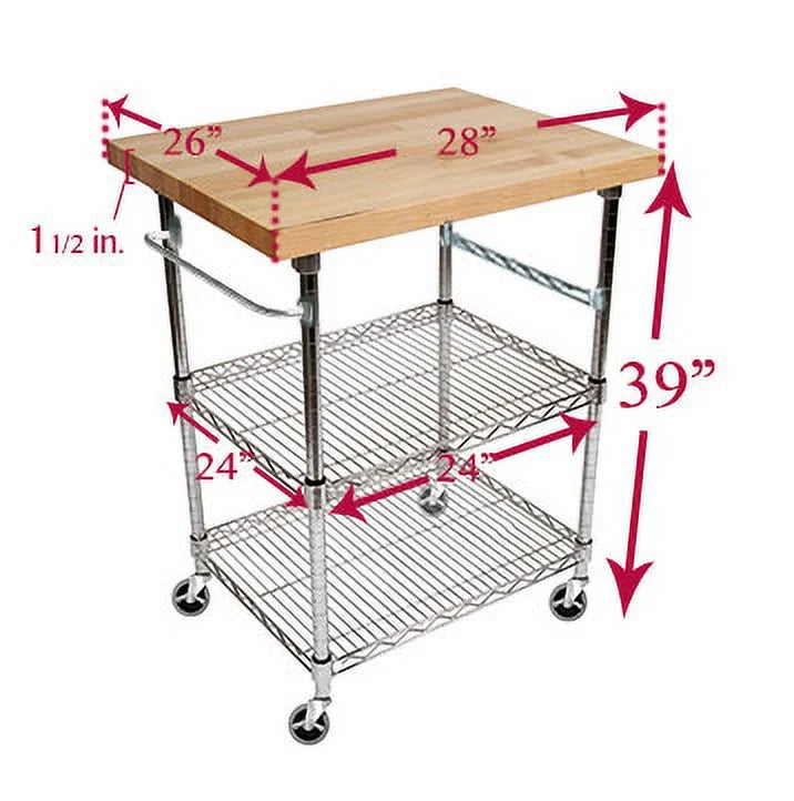 3 Tier Gourmet Cart with Maple Butcher Block Top U6116