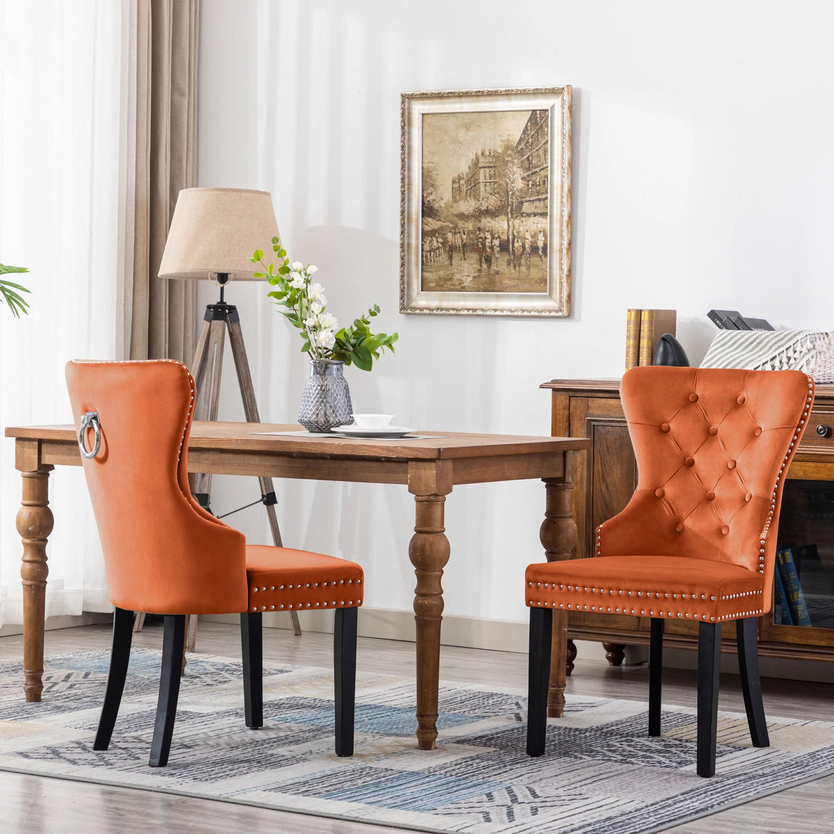 Orange Velvet Dining Chairs Set of 2 I302279