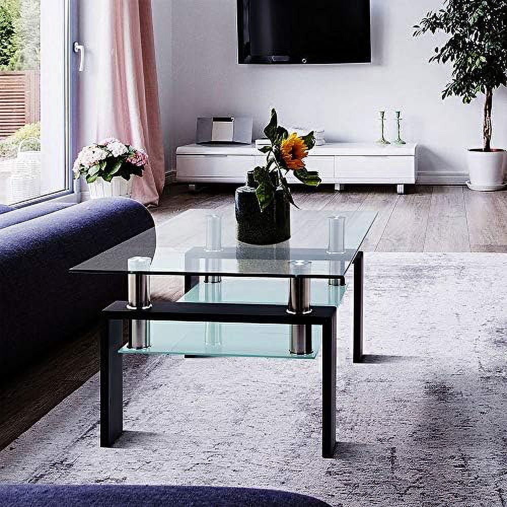 Glass Coffee Table with Metal Leg White V955077