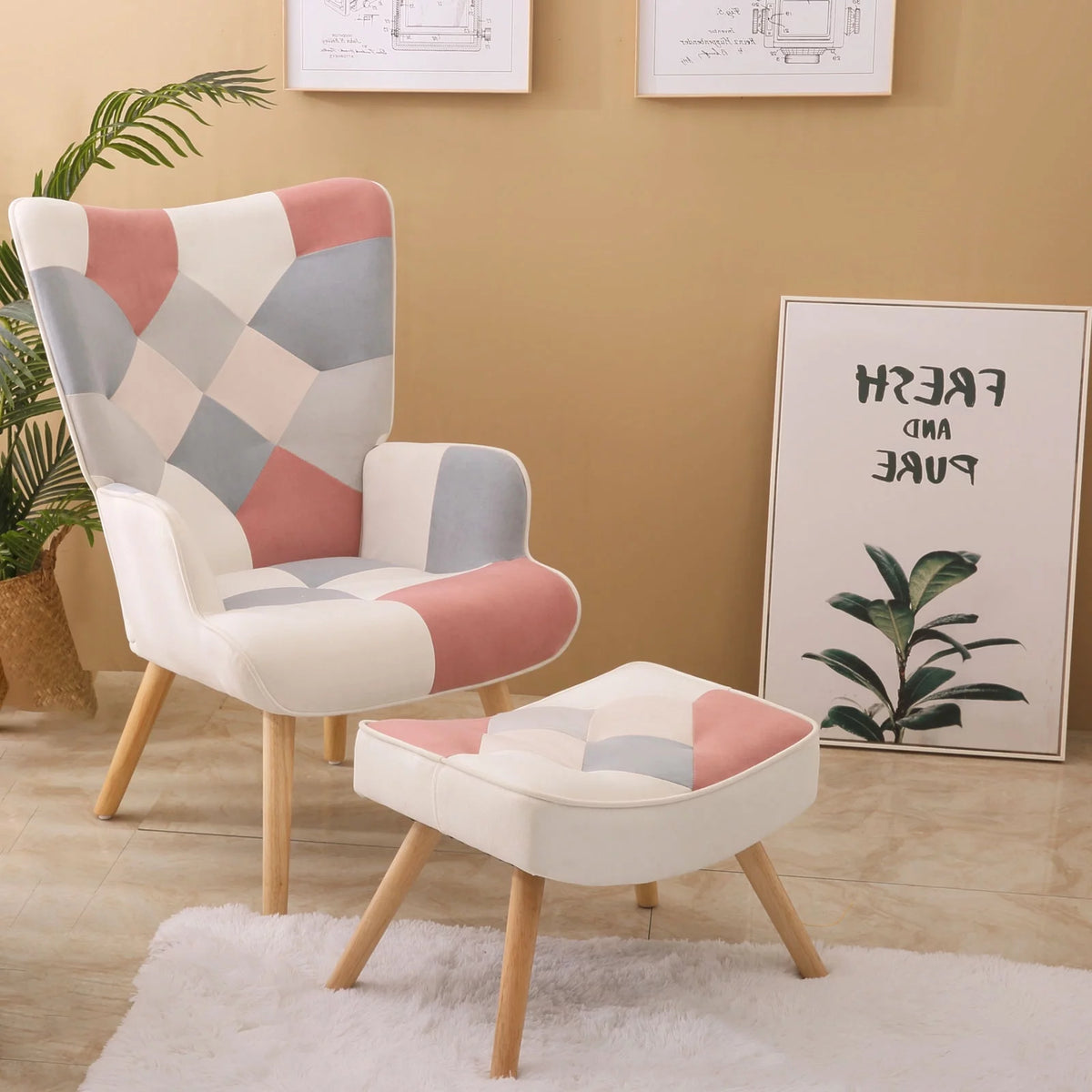 Pink Accent Chair with Ottoman P80357
