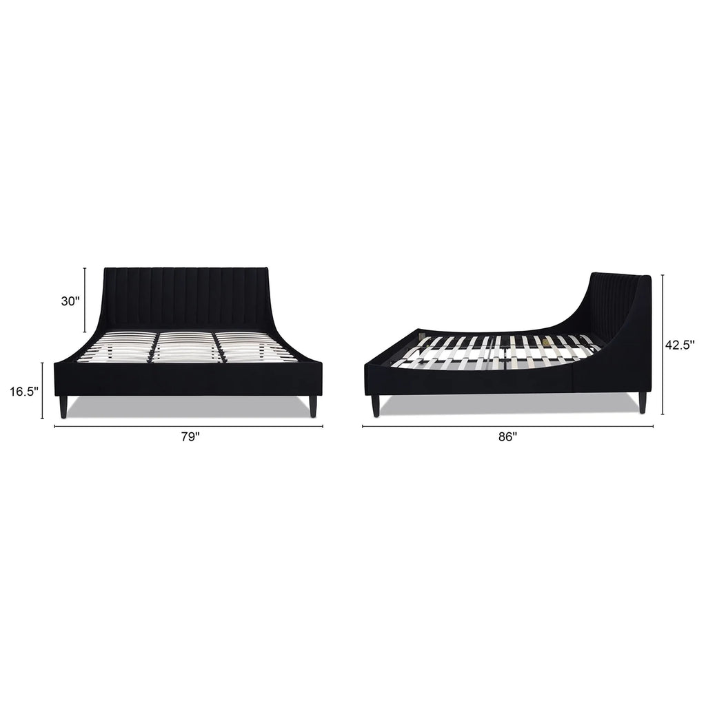 King Anthracite Black Velvet Platform Bed Set I263