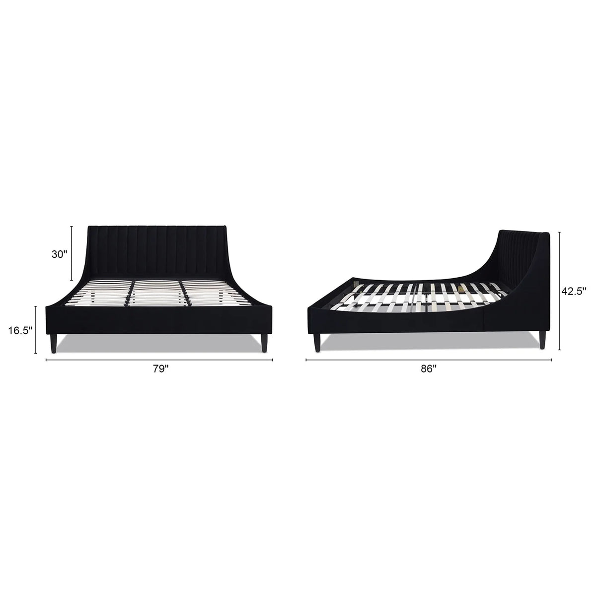 King Anthracite Black Velvet Platform Bed Set I263