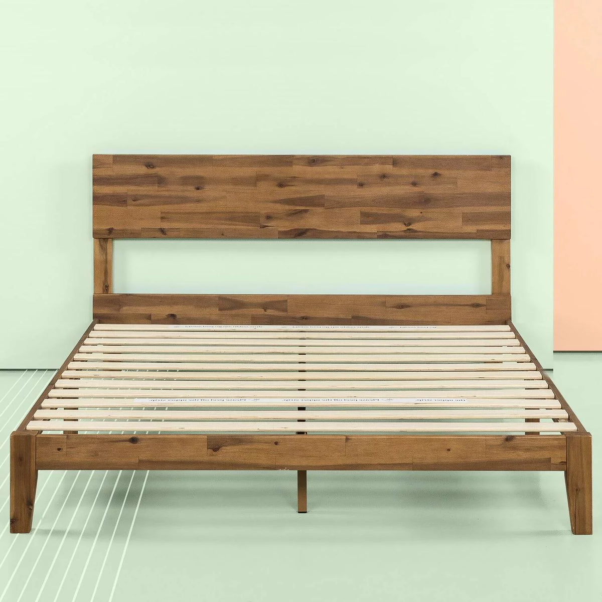 King Size Medium Brown Wood Platform Bed Frame with Headboard J943