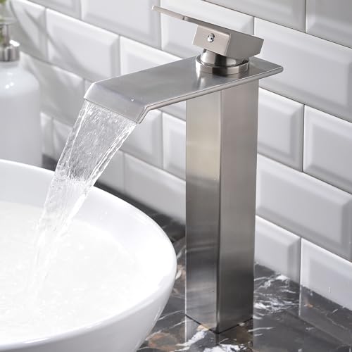 Black Single Handle Stainless Steel Waterfall Vessel Sink Faucet with Drain F9035
