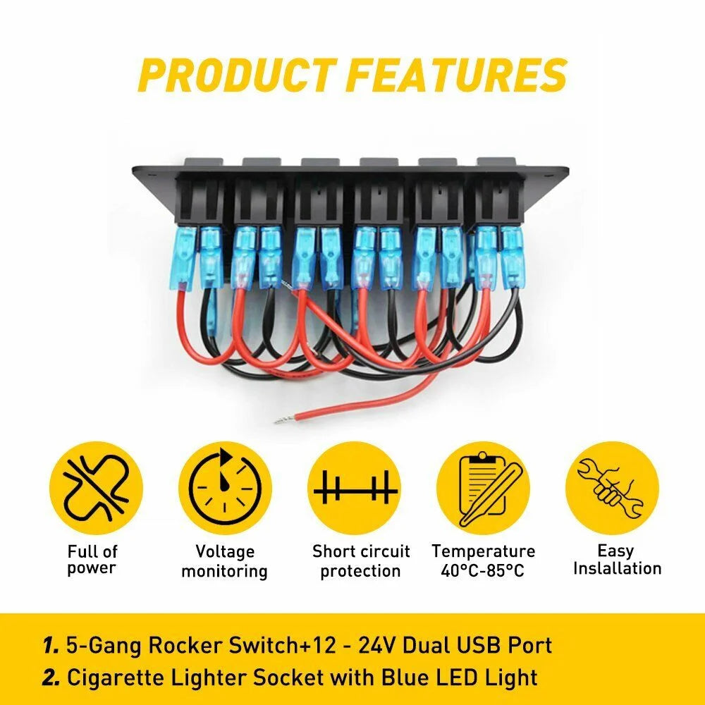 6 Gang Blue LED Rocker Switch Panel N518244