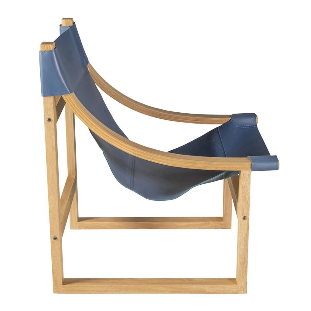 Cobalt Blue Top Grain Leather and Solid Wood Sling Chair Y9403